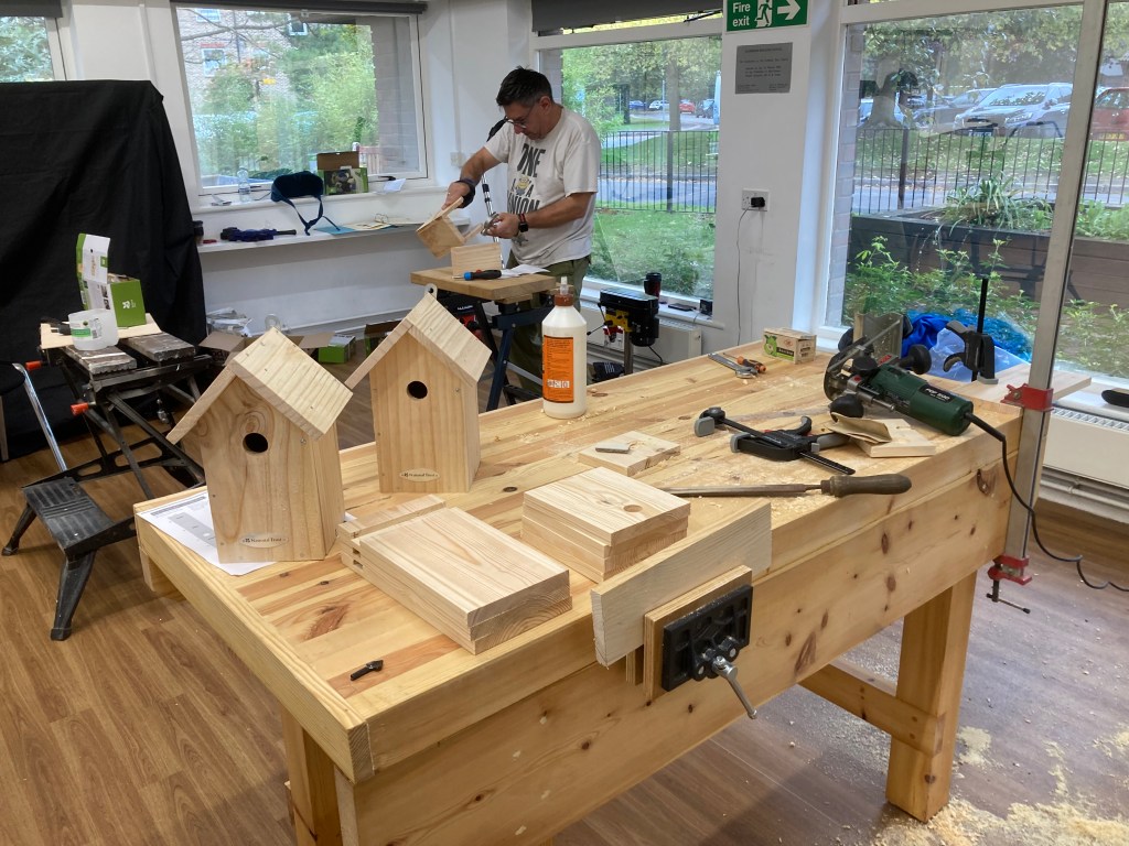 Men in Sherds Cobham Bird Boxes in Production