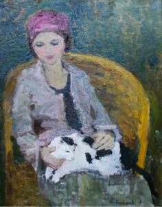 Girl and Cat painting